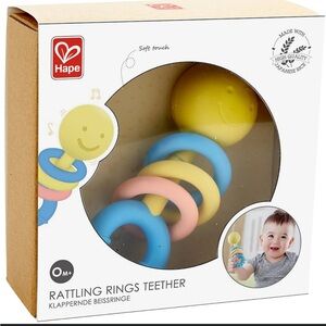 Hape Smiling Rings Teether - Yellow, Blue, Pink